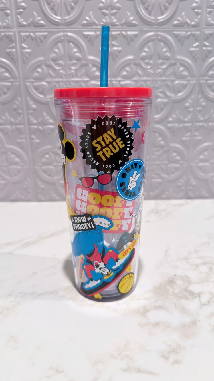 Disney Parks Mickey Friends Comic Strip Acrylic Straw Tumbler Cup 20oz NEW